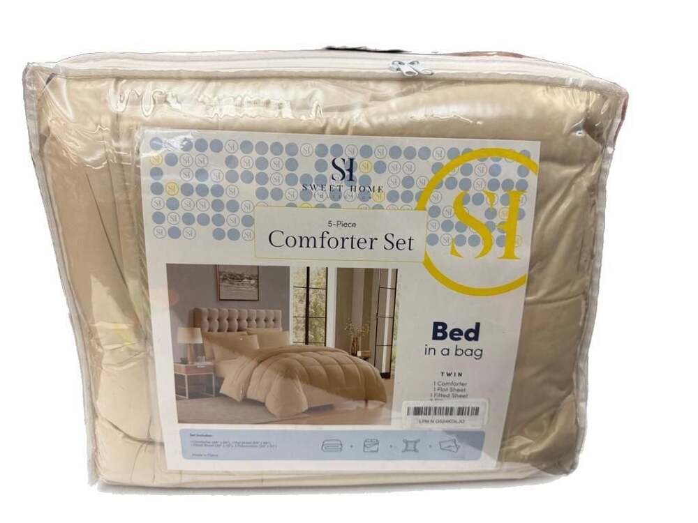 Sweet Home Collection - 8-Piece Dobby Stripe Bed In A Bag - Beige - Queen
